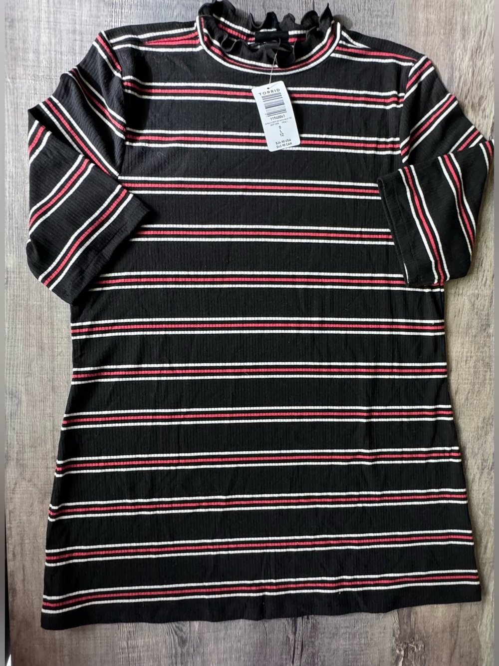 NEW torrid Polo striped ribbed mock neck tee sz Lg 0 12